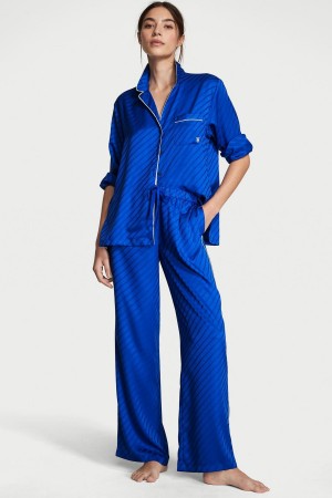 Victoria's Secret Satin Long Pyjamas Bleu | NXIS-94736