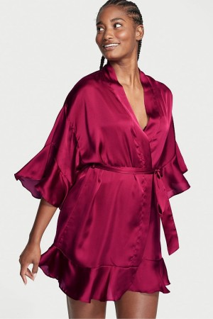 Victoria's Secret Flounce Satin Robe Bordeaux Rouge | TRZO-96051