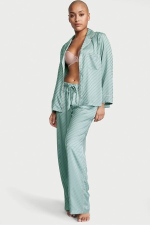 Victoria's Secret Satin Long Pyjamas Vert | PWNM-84971