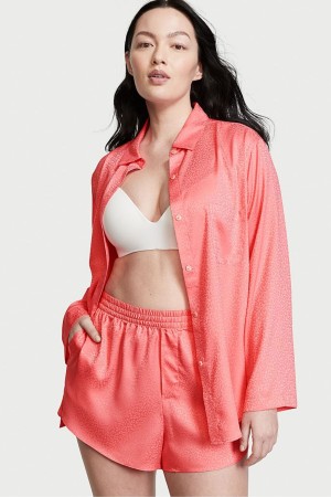 Victoria's Secret Satin Long Sleeve Corta Pyjamas Jaune | IKXM-80467