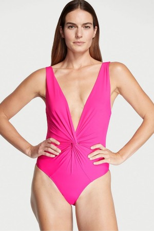 Victoria's Secret V Neck Plunge Open Back Swimsuit Rose | CTXY-17823